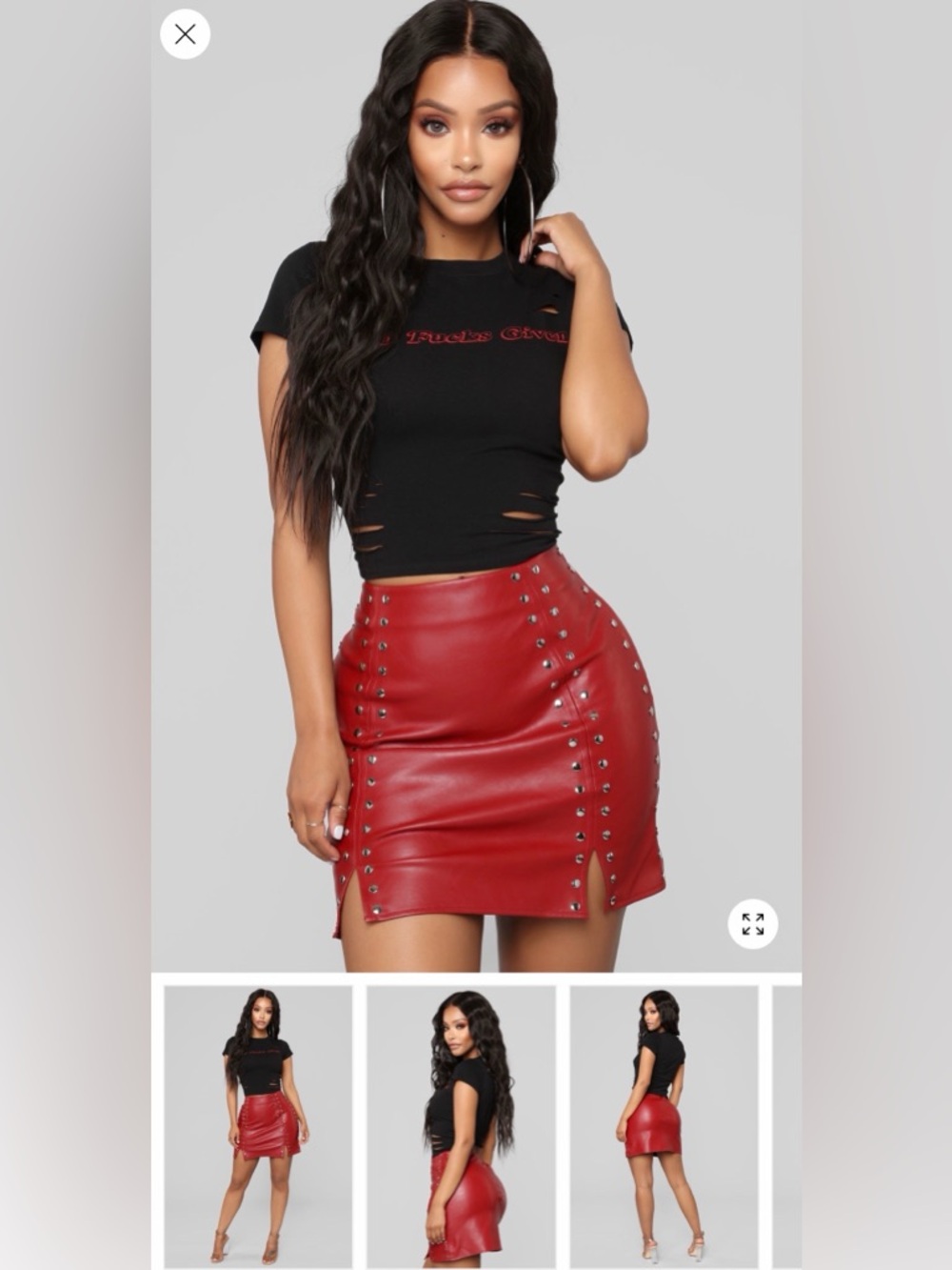Fashion Nova Black Distressed Crop Tee with Red Script